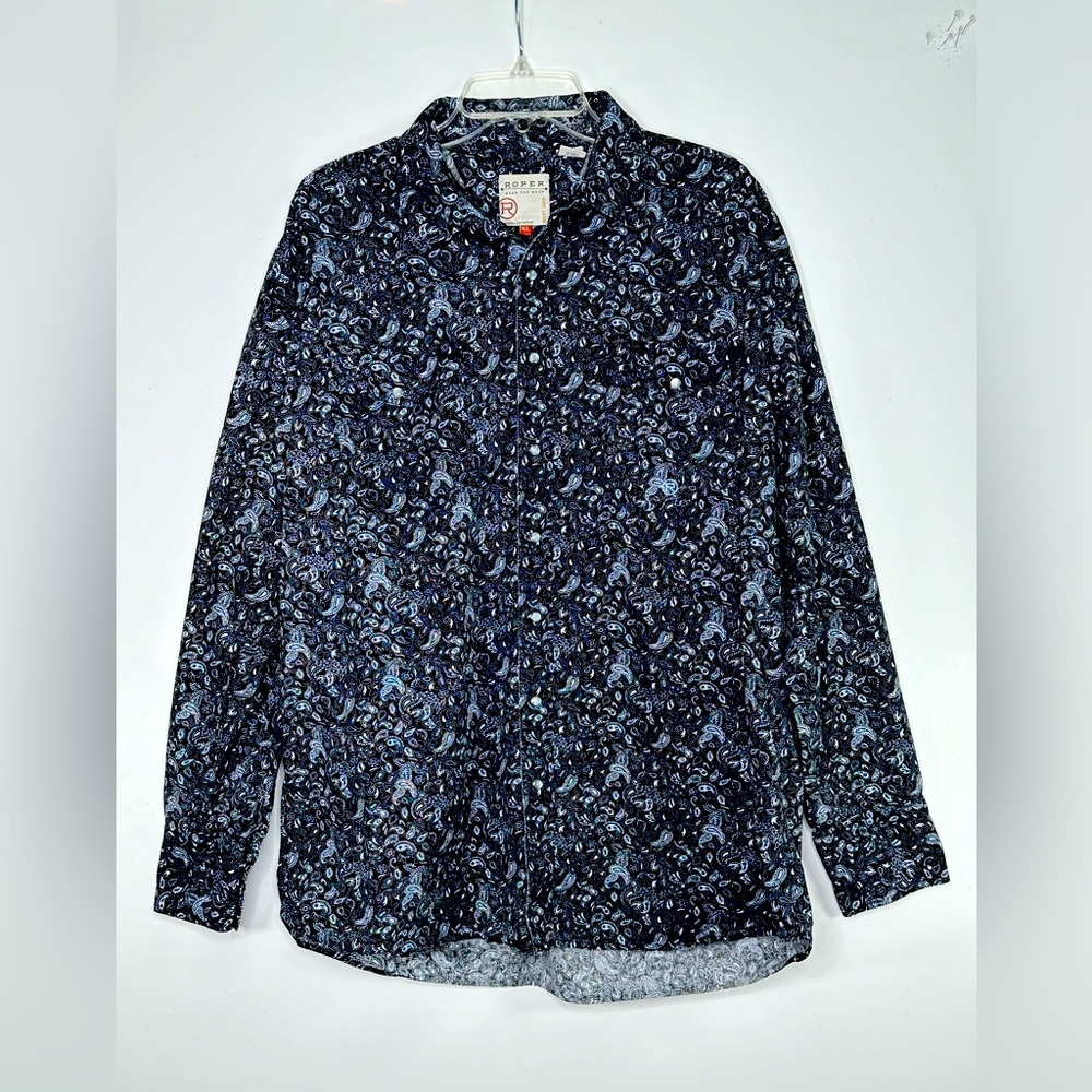 Roper Men’s Stipple Paisley‎ Long Sleeve Shirt Pearl Snaps Sz XL